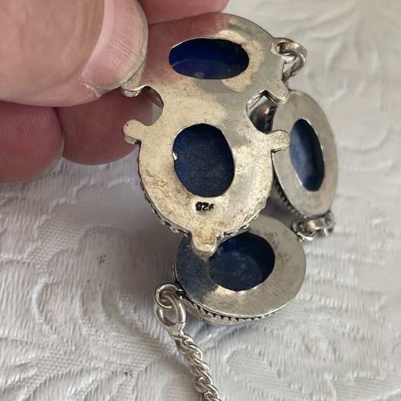 Vintage Blue Lapis Cabochon Sterling Silver 925 Filigree Beads Necklace 18.5” - Picture 9 of 9